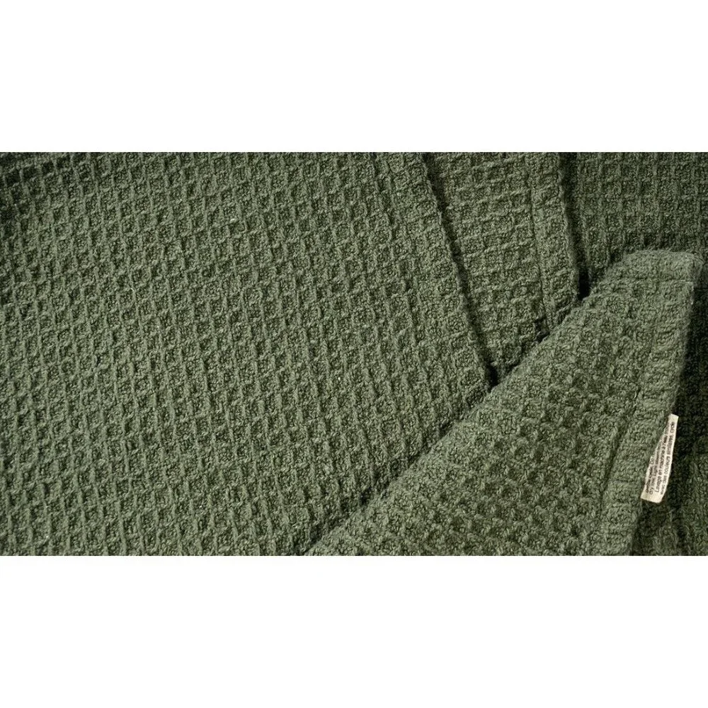 Arhaus Home Luxury Waffle Knit Blanket Throw Cover Quilt Dark Green Cotton 50x60 - Picture 4 of 6